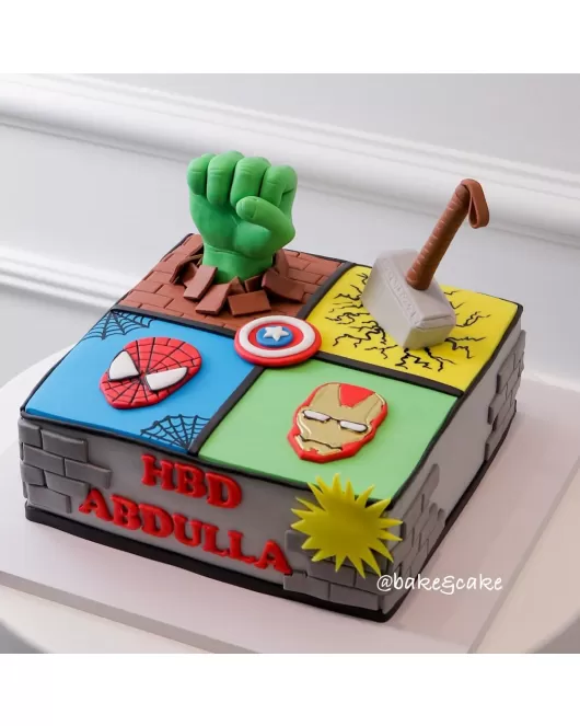 Four blocks avengers kids cake